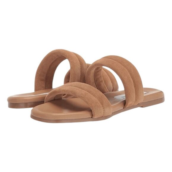 Steve Madden Wizen Sandal Tan Suede Textured Leather Slide Slip-On Flat 8 - Picture 2 of 10